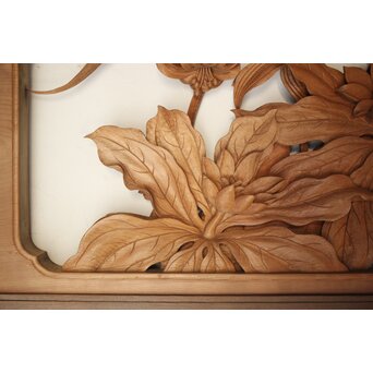 吉田楳堂 花鳥長尺木彫欄間 2枚1組　R0106Y 