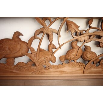 吉田楳堂 花鳥長尺木彫欄間 2枚1組　R0106Y 