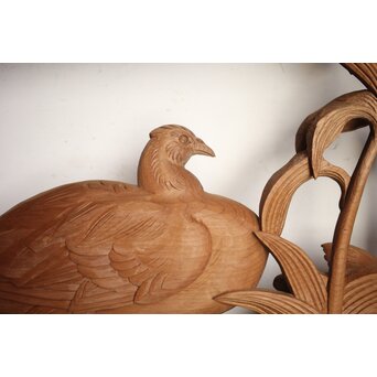 吉田楳堂 花鳥長尺木彫欄間 2枚1組　R0106Y 