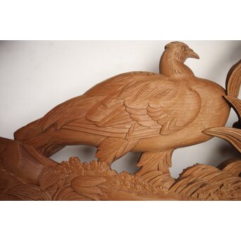 吉田楳堂 花鳥長尺木彫欄間 2枚1組　R0106Y 