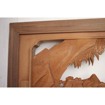 吉田楳堂 花鳥長尺木彫欄間 2枚1組　R0106Y 