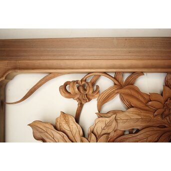 吉田楳堂 花鳥長尺木彫欄間 2枚1組　R0106Y 