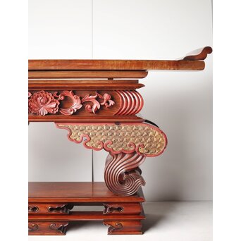 仏教美術 日蓮宗 幕末文化年号 総欅仏具前机　X304 