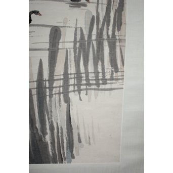 吴观岱/呉観岱 泛舟捕鱼图 紙本彩色掛軸　Z254 