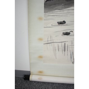 吴观岱/呉観岱 泛舟捕鱼图 紙本彩色掛軸　Z254 