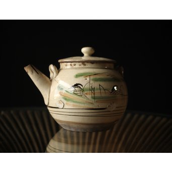 皆川マスか 益子焼 山水 土瓶 急須　P254