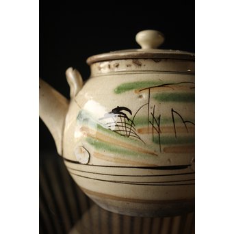 皆川マスか 益子焼 山水 土瓶 急須　P254 