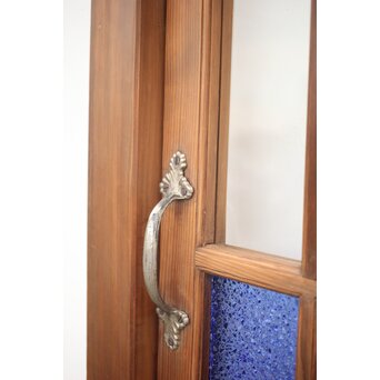 青色ガラスドア 框枠一式　GD0063Y 留はなく　中ブラり　ラッチがあっても良いかもしれません