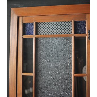 青色ガラスドア 框枠一式　GD0063Y レトロなガラスでいっぱい