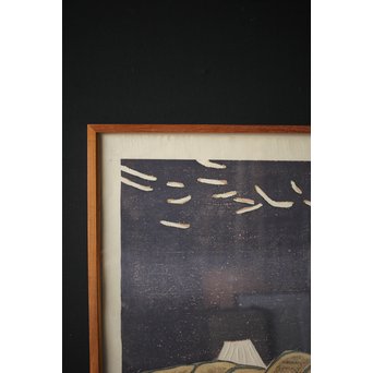 萩原英雄 三十六富士 石和早春 木版画 額装　Z255 