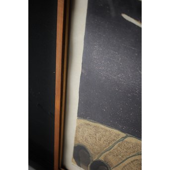 萩原英雄 三十六富士 石和早春 木版画 額装　Z255 