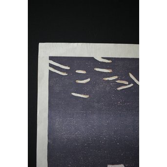 萩原英雄 三十六富士 石和早春 木版画 額装　Z255 