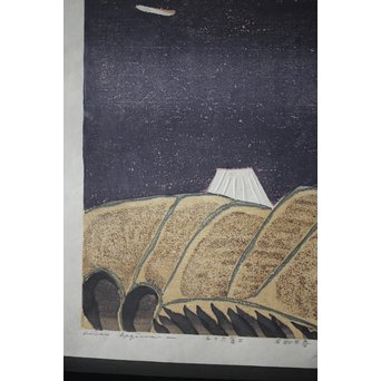 萩原英雄 三十六富士 石和早春 木版画 額装　Z255 