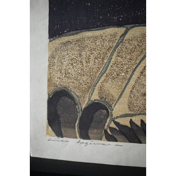 萩原英雄 三十六富士 石和早春 木版画 額装　Z255 