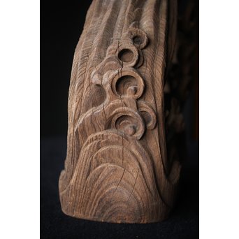 木鼻 玄武と波 寺院木彫　X307 