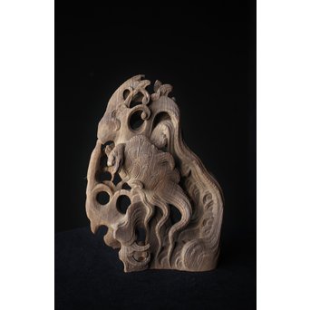 木鼻 玄武と波 寺院木彫　X307 