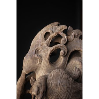 木鼻 玄武と波 寺院木彫　X307 