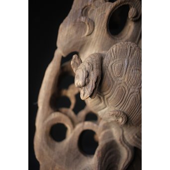 木鼻 玄武と波 寺院木彫　X307 