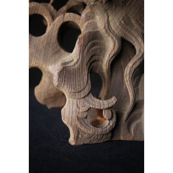 木鼻 玄武と波 寺院木彫　X307 