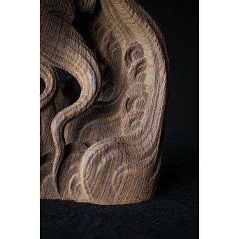 木鼻 玄武と波 寺院木彫　X307 