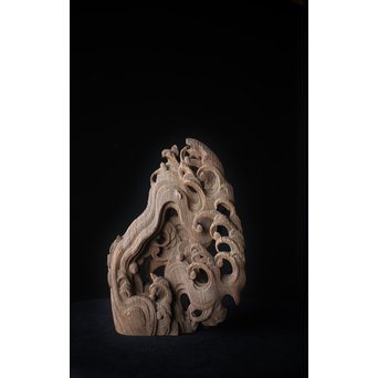 木鼻 玄武と波 寺院木彫　X307