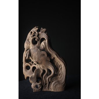 木鼻 玄武と波 寺院木彫　X307 