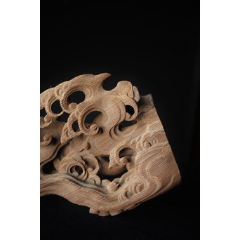 木鼻 玄武と波 寺院木彫　X307 