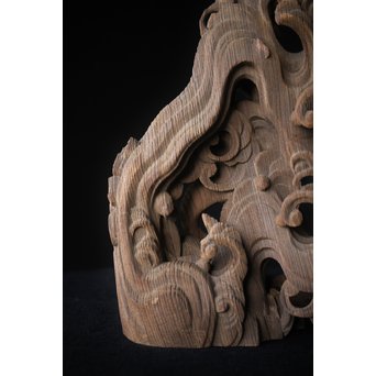 木鼻 玄武と波 寺院木彫　X307 