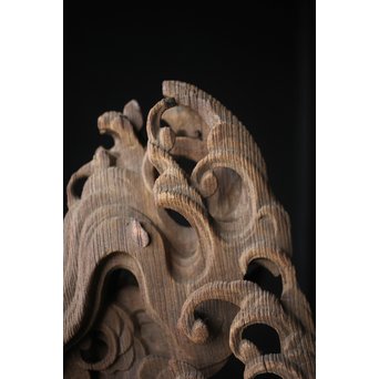 木鼻 玄武と波 寺院木彫　X307 