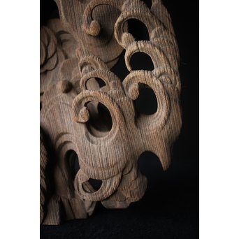 木鼻 玄武と波 寺院木彫　X307 