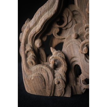 木鼻 玄武と波 寺院木彫　X307 