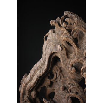 木鼻 玄武と波 寺院木彫　X307 