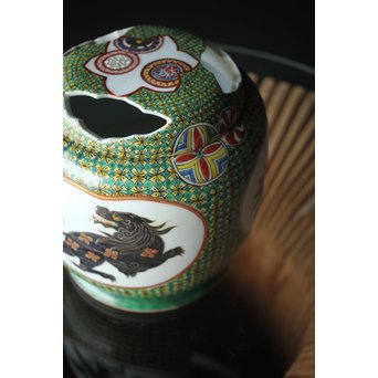 二代 上出喜山 獅子図小紋文様手炉　P258 