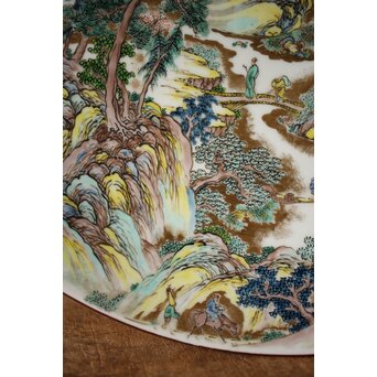 九谷 二代 上出喜山 山水楼閣図 大皿　P259 