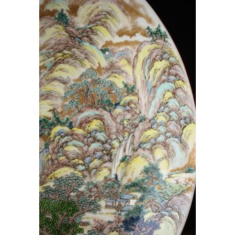 九谷 二代 上出喜山 山水楼閣図 大皿　P259 