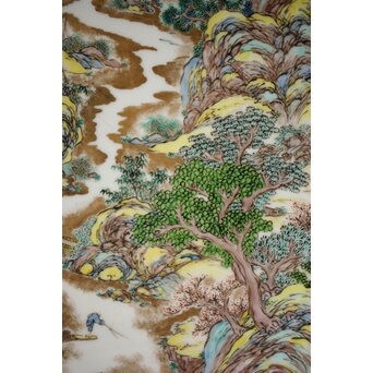 九谷 二代 上出喜山 山水楼閣図 大皿　P259 