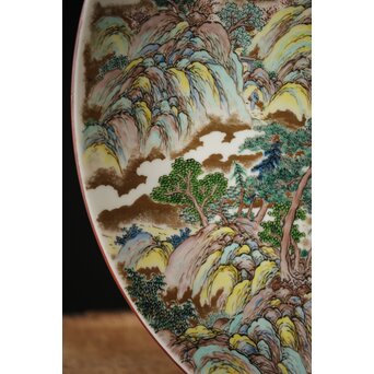 九谷 二代 上出喜山 山水楼閣図 大皿　P259 