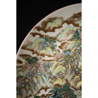 九谷 二代 上出喜山 山水楼閣図 大皿　P259 