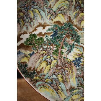 九谷 二代 上出喜山 山水楼閣図 大皿　P259 