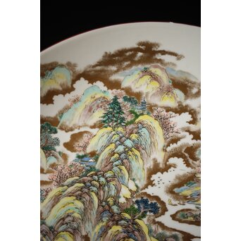 九谷 二代 上出喜山 山水楼閣図 大皿　P259 