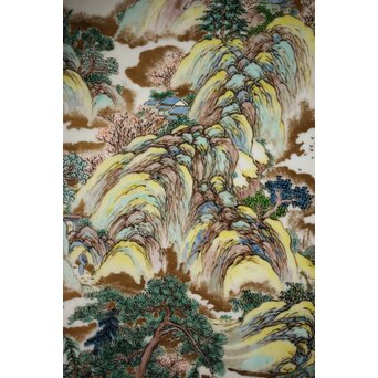 九谷 二代 上出喜山 山水楼閣図 大皿　P259 