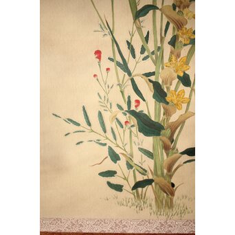 三宅竜子/三宅花圃 肉筆絹本掛軸 稲并草花之図　Z258 