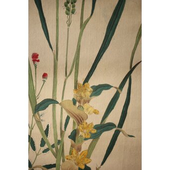 三宅竜子/三宅花圃 肉筆絹本掛軸 稲并草花之図　Z258 