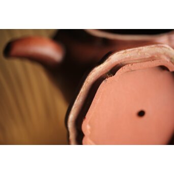 紅雨刻 漢詩梅紋朱泥急須 獅子摘 中国宜興 茶壺　P260 