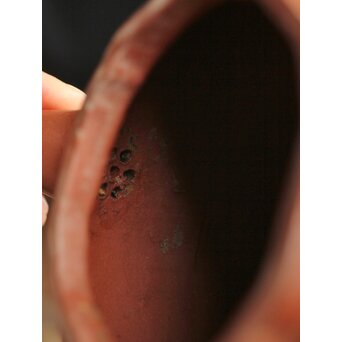 紅雨刻 漢詩梅紋朱泥急須 獅子摘 中国宜興 茶壺　P260 