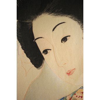 川瀬巴水 木版画【ゆく春】版木消失作品 大正14年作品 額装 Jシールワタナベ6㎜印　Z260 