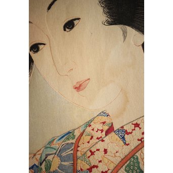 川瀬巴水 木版画【ゆく春】版木消失作品 大正14年作品 額装 Jシールワタナベ6㎜印　Z260 