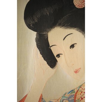 川瀬巴水 木版画【ゆく春】版木消失作品 大正14年作品 額装 Jシールワタナベ6㎜印　Z260 