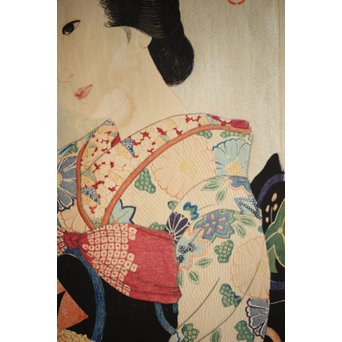 川瀬巴水 木版画【ゆく春】版木消失作品 大正14年作品 額装 Jシールワタナベ6㎜印　Z260 