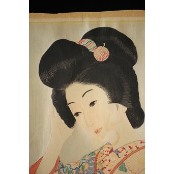 川瀬巴水 木版画【ゆく春】版木消失作品 大正14年作品 額装 Jシールワタナベ6㎜印　Z260 